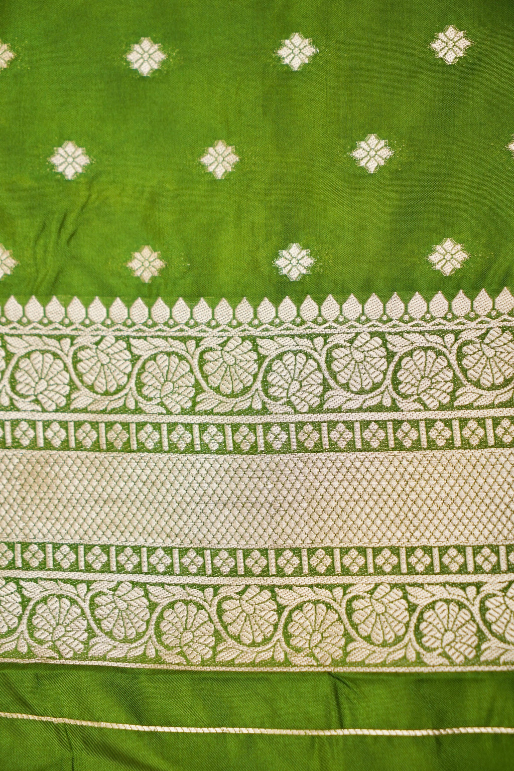 Lime Green Katan Silk Fancy Saree with Zari Buti and Ornate Border