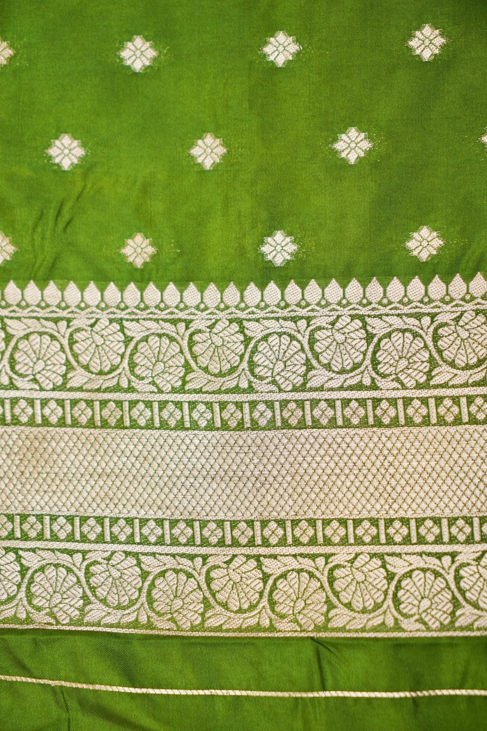 Lime Green Katan Silk Fancy Saree with Zari Buti and Ornate Border