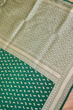 Emerald Green Katan Silk Fancy Saree with Zari Buti and Ornate Border