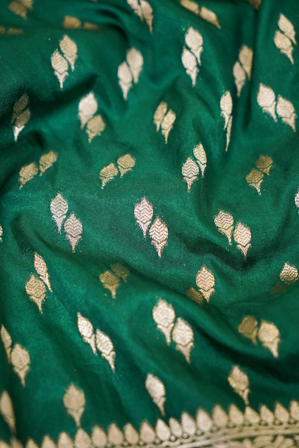Emerald Green Katan Silk Fancy Saree with Zari Buti and Ornate Border