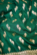 Emerald Green Katan Silk Fancy Saree with Zari Buti and Ornate Border