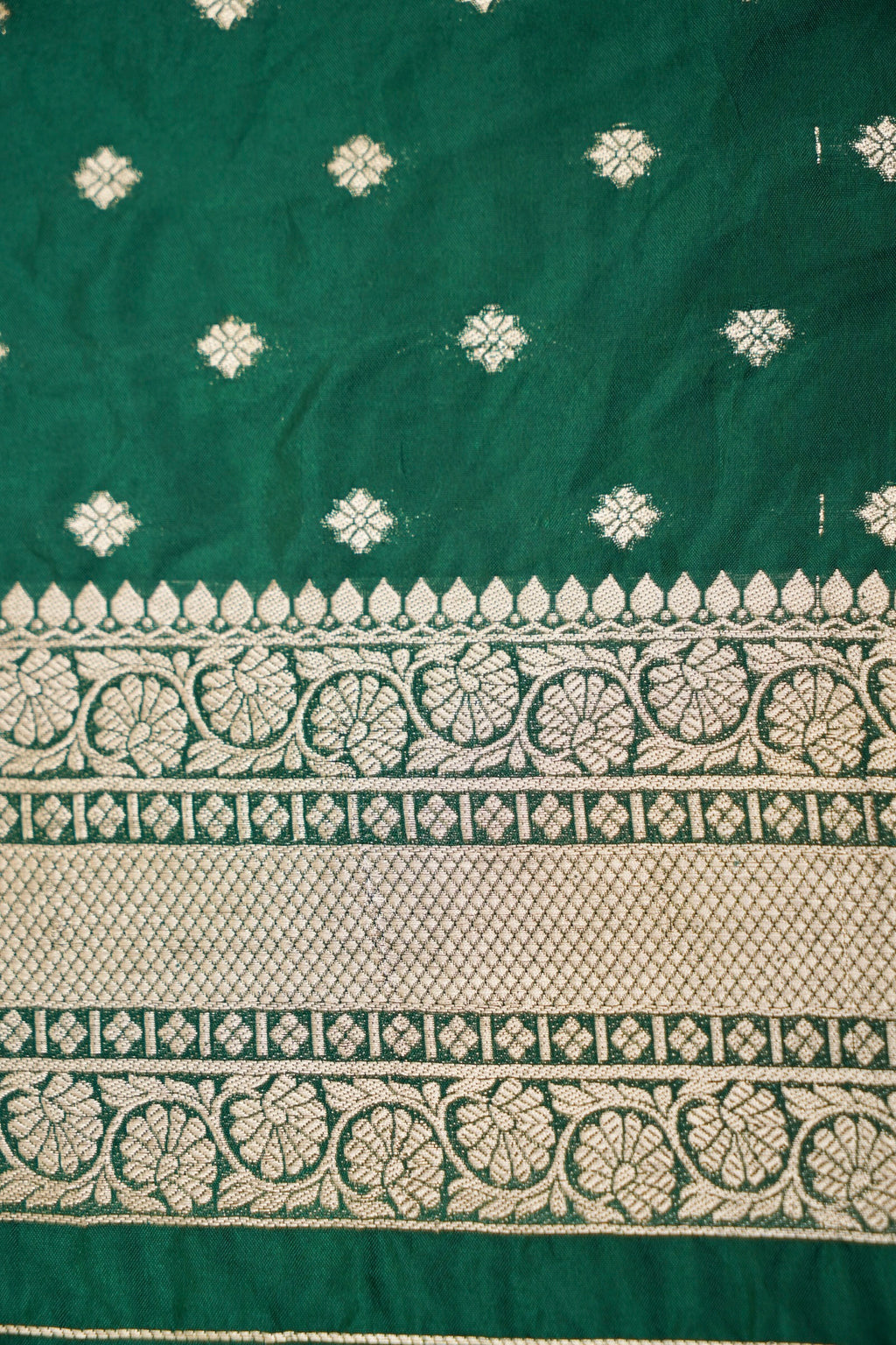 Emerald Green Katan Silk Fancy Saree with Zari Buti and Ornate Border