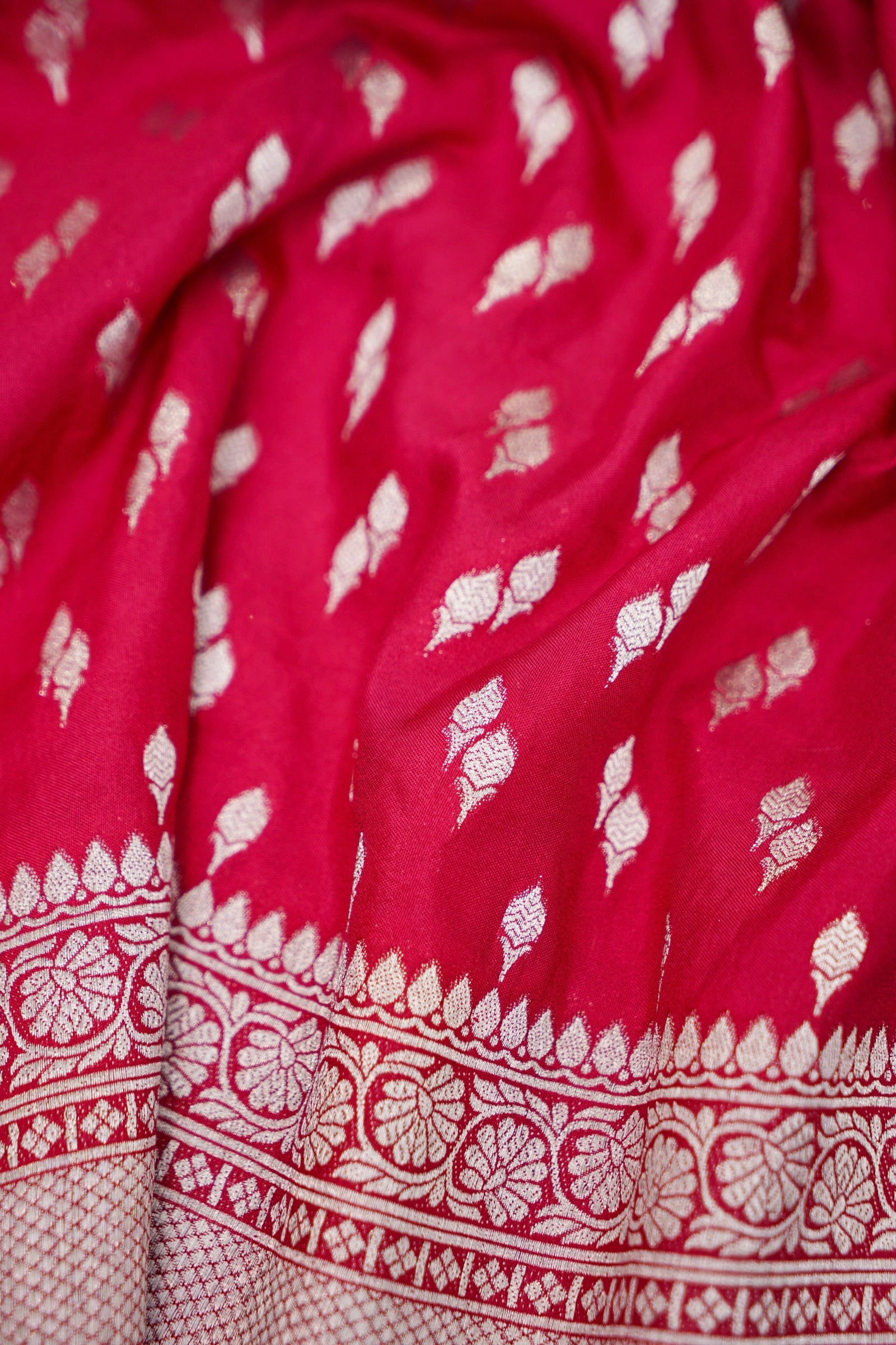 Red Katan Silk Fancy Saree with Zari Buti and Ornate Border
