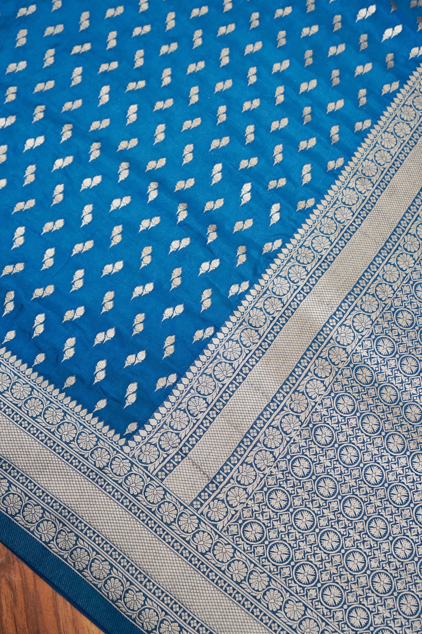 Steel Blue Katan Silk Fancy Saree with Zari Buti and Ornate Border