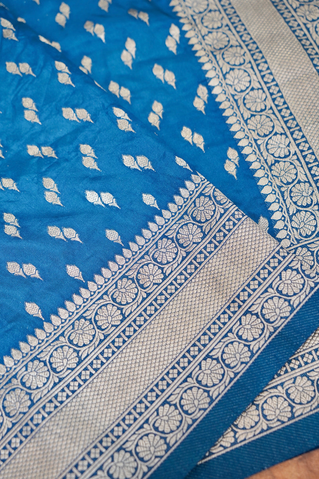 Steel Blue Katan Silk Fancy Saree with Zari Buti and Ornate Border