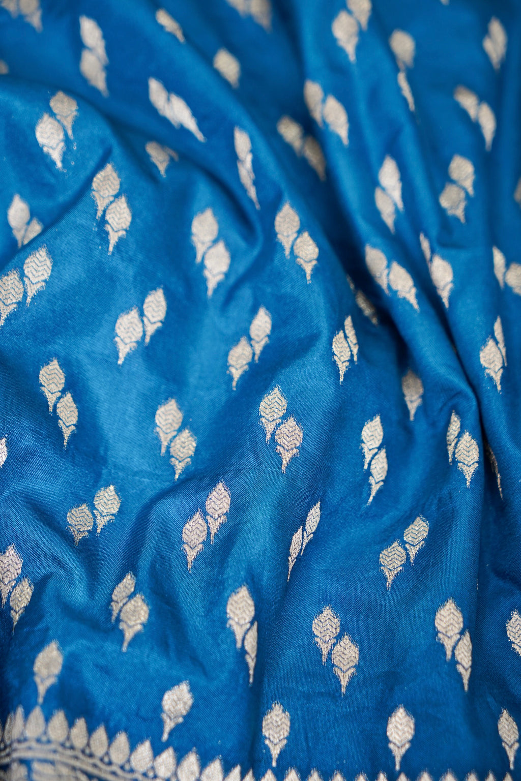 Steel Blue Katan Silk Fancy Saree with Zari Buti and Ornate Border