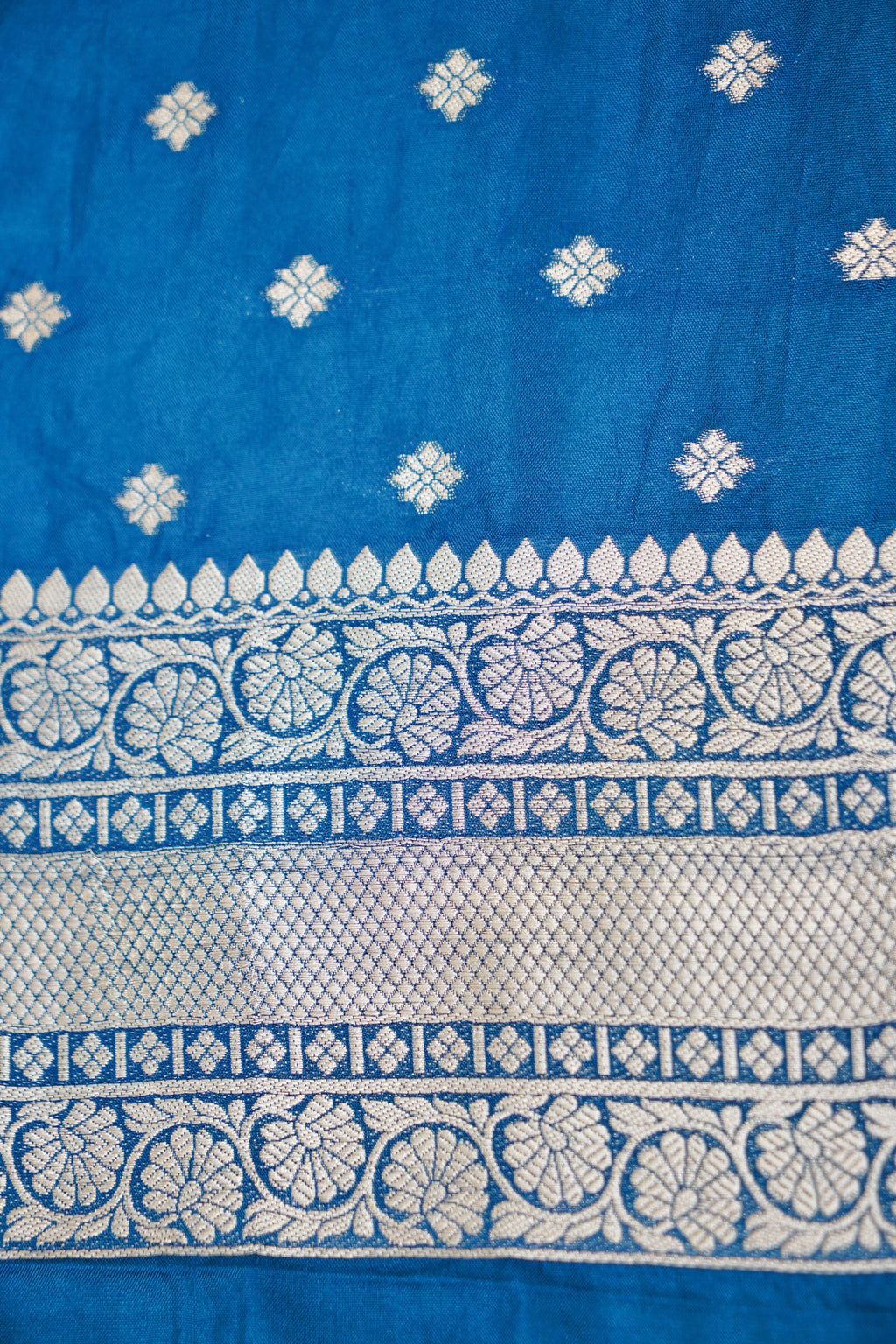 Steel Blue Katan Silk Fancy Saree with Zari Buti and Ornate Border