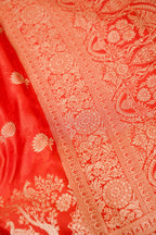 Vermilion Red Mashroo Silk Saree with Zari Buti and Ornate Border