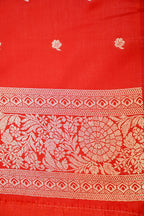 Vermilion Red Mashroo Silk Saree with Zari Buti and Ornate Border