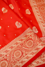 Bright Red Mashroo Silk Saree with Zari Buti and Ornate Border