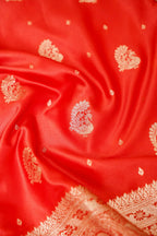 Bright Red Mashroo Silk Saree with Zari Buti and Ornate Border
