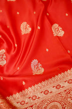 Bright Red Mashroo Silk Saree with Zari Buti and Ornate Border
