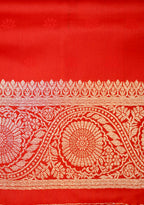 Bright Red Mashroo Silk Saree with Zari Buti and Ornate Border