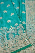 Emerald Green Mashroo Silk Saree with Zari Buti and Ornate Border