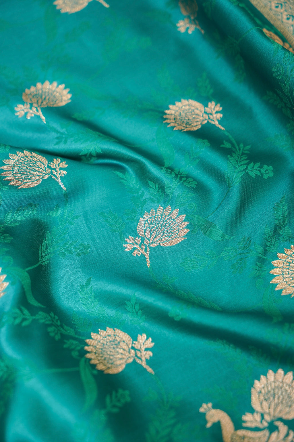 Emerald Green Mashroo Silk Saree with Zari Buti and Ornate Border