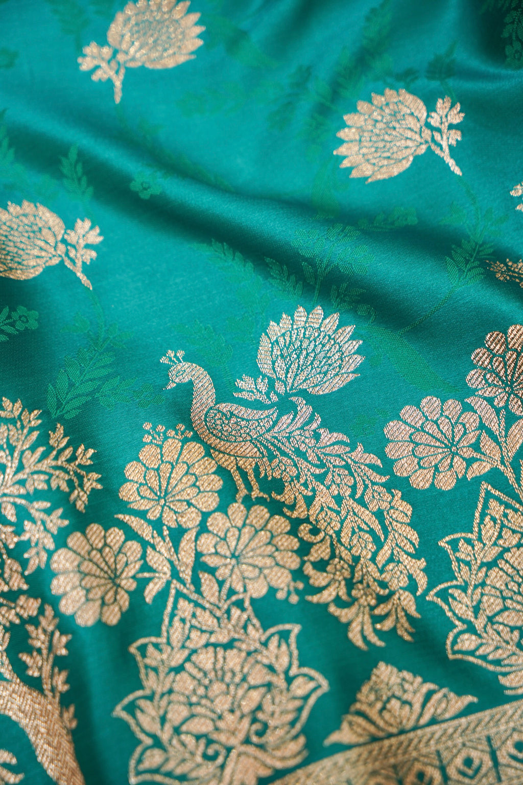 Emerald Green Mashroo Silk Saree with Zari Buti and Ornate Border